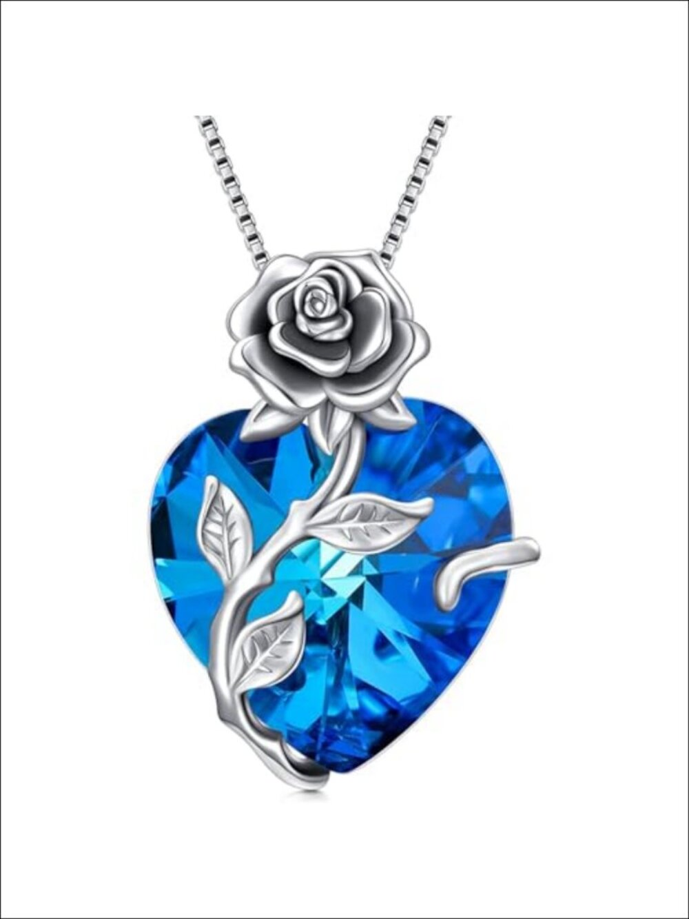 OCJ 925 Sterling Silver Heart Birthstone Pendant Necklace Rose Flower Fine